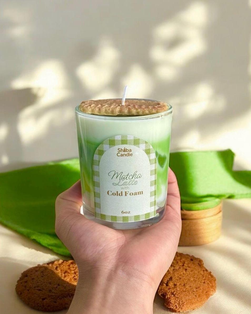 Matcha Latte with Cold Foam Candle: Hand-Poured Soy Mixed Wax, Green Tea × Vanilla Scent