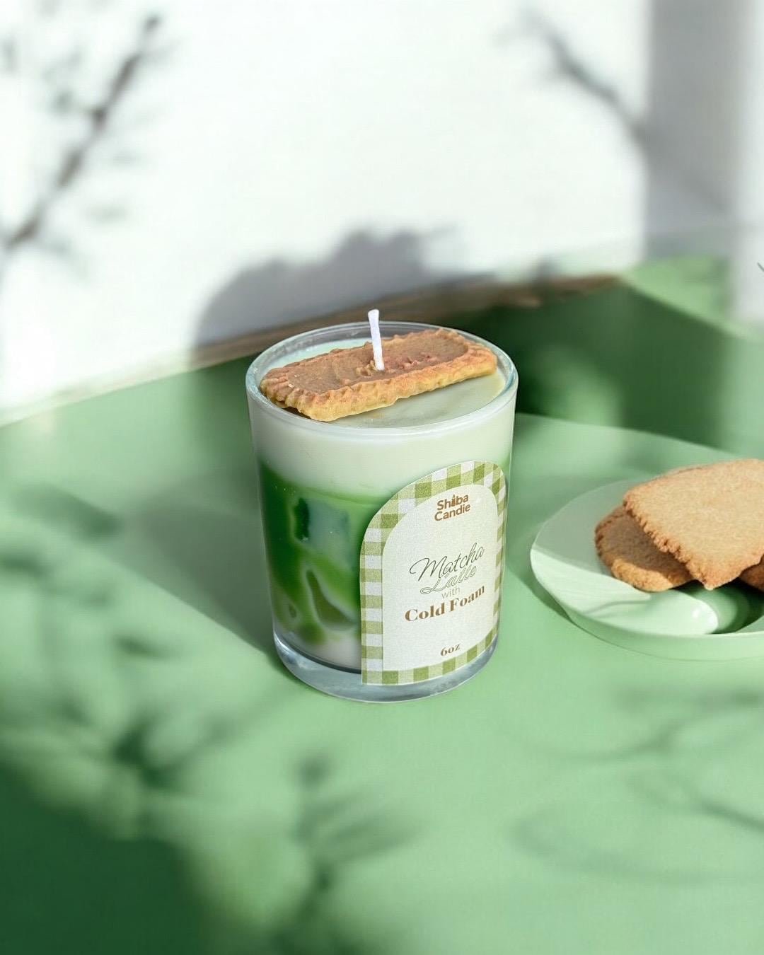 Matcha Latte with Cold Foam Candle: Hand-Poured Soy Mixed Wax, Green Tea × Vanilla Scent