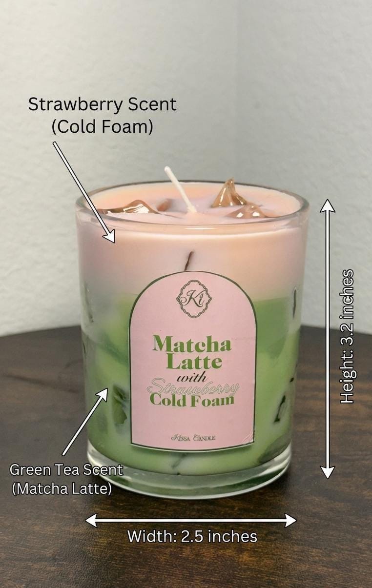 Matcha Strawberry Latte Candle: Strawberry and Green Tea Scents